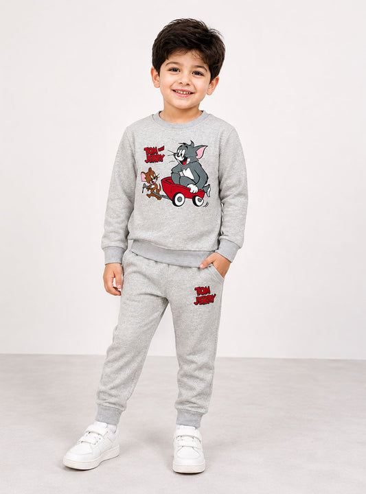 Tom and Jerry Kids Grey Printed Winter Tracksuit