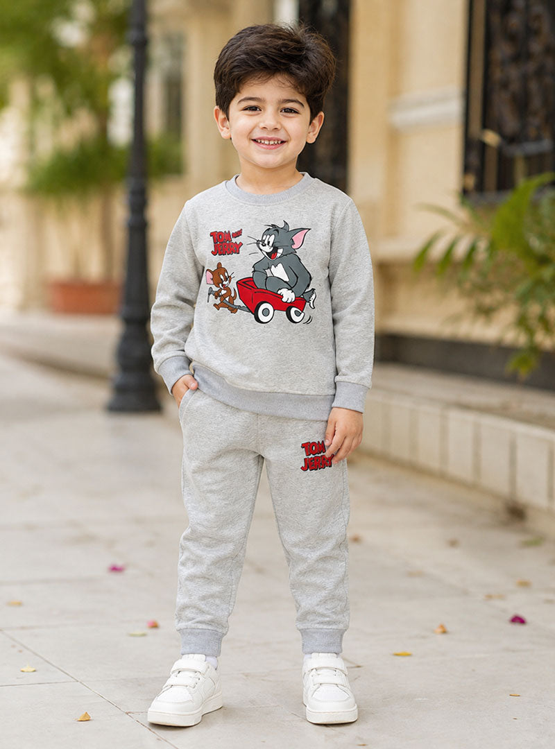 Tom and Jerry Kids Grey Printed Winter Tracksuit