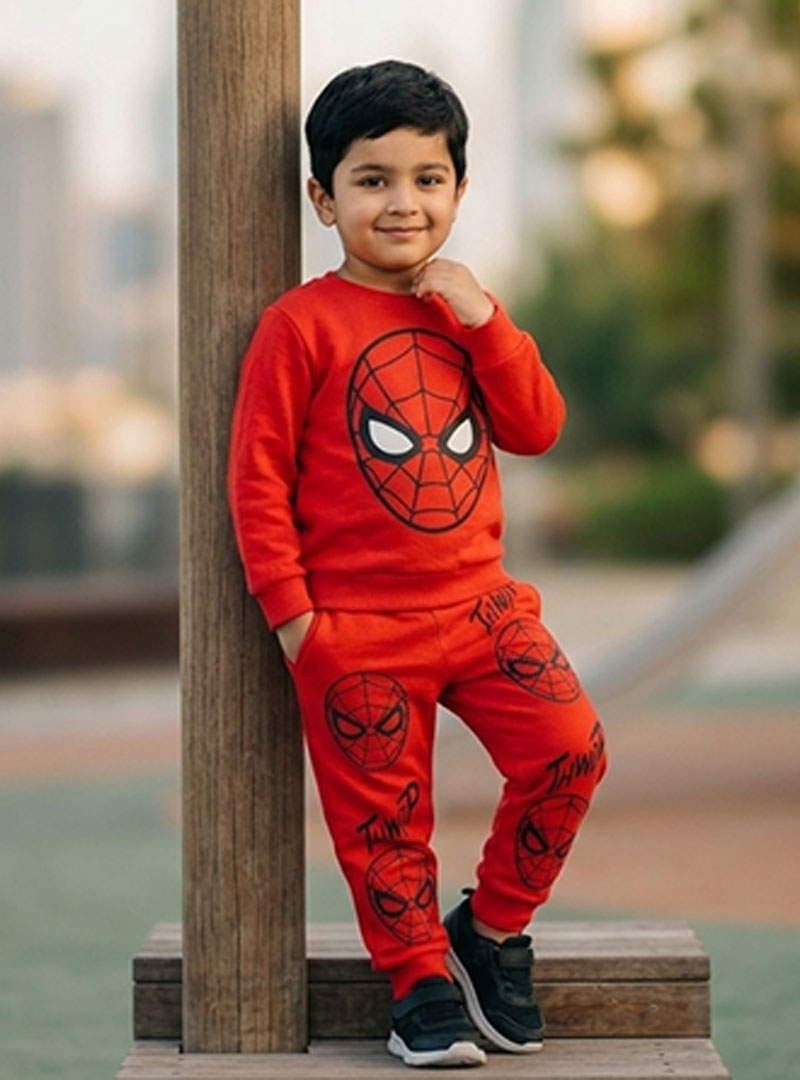 Boys Red Spider Print Winter Tracksuit Set