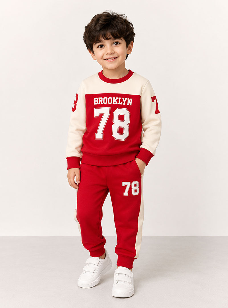 Red & Cream Brooklyn 78 Kids Tracksuit Set