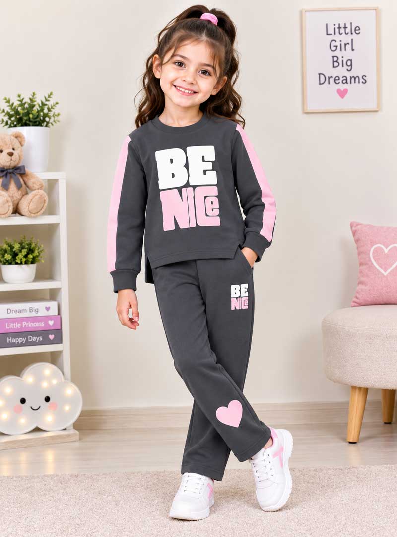 Girls Be Nice Charcoal & Trouser Tracksuit Set