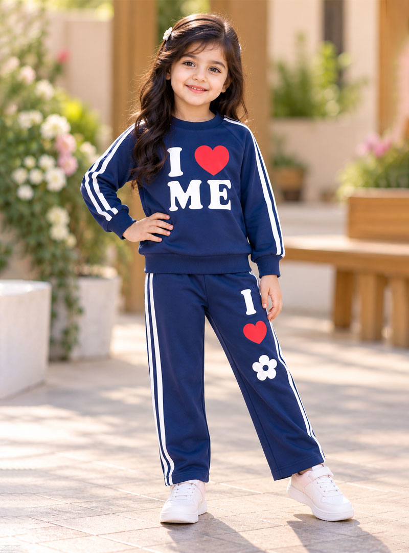 Girls I Love Me Navy Blue Winter Tracksuit Set