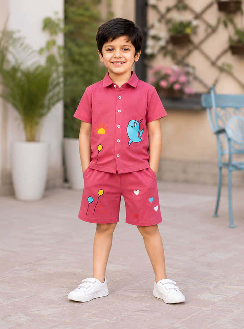Boys Narwhal Cartoon Shorts Set
