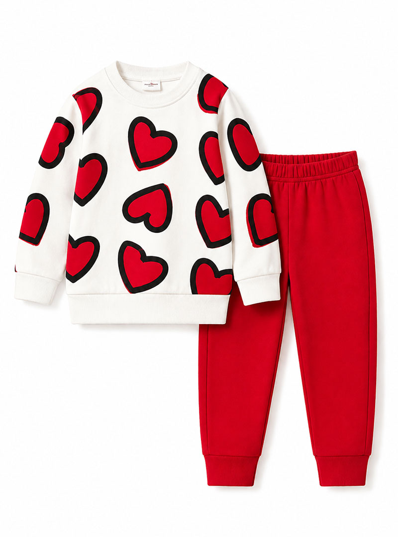 Premium Red & White Heart Print Girls Tracksuit