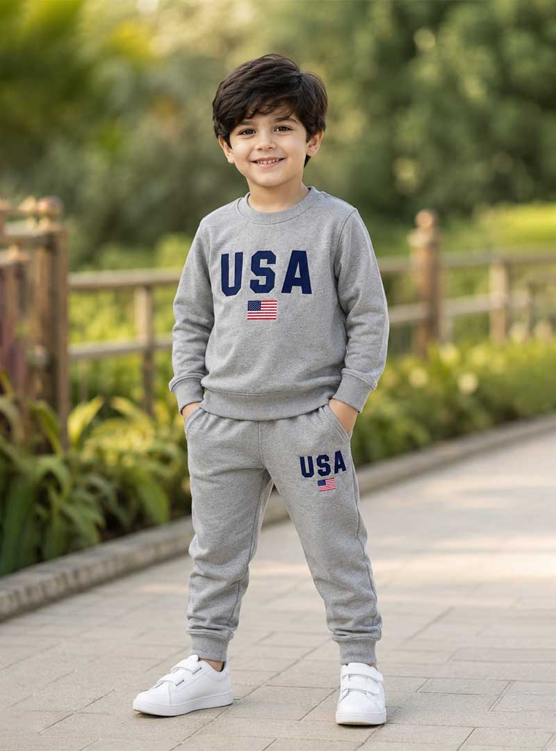 Premium Grey USA Kids 2 Piece Tracksuit