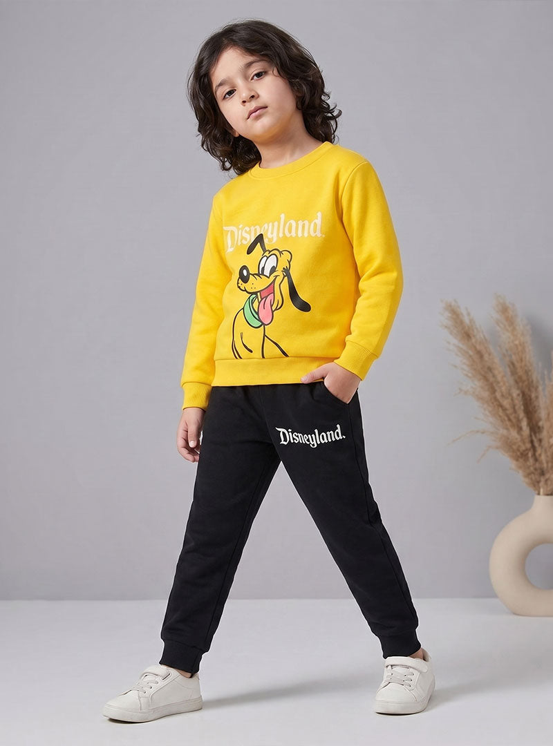 Kids yellow and black Disneyland printed winter tracksuit set model photo