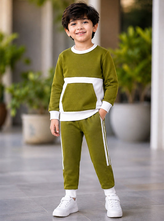 Premium Olive Green Kids 2 Piece Tracksuit Set