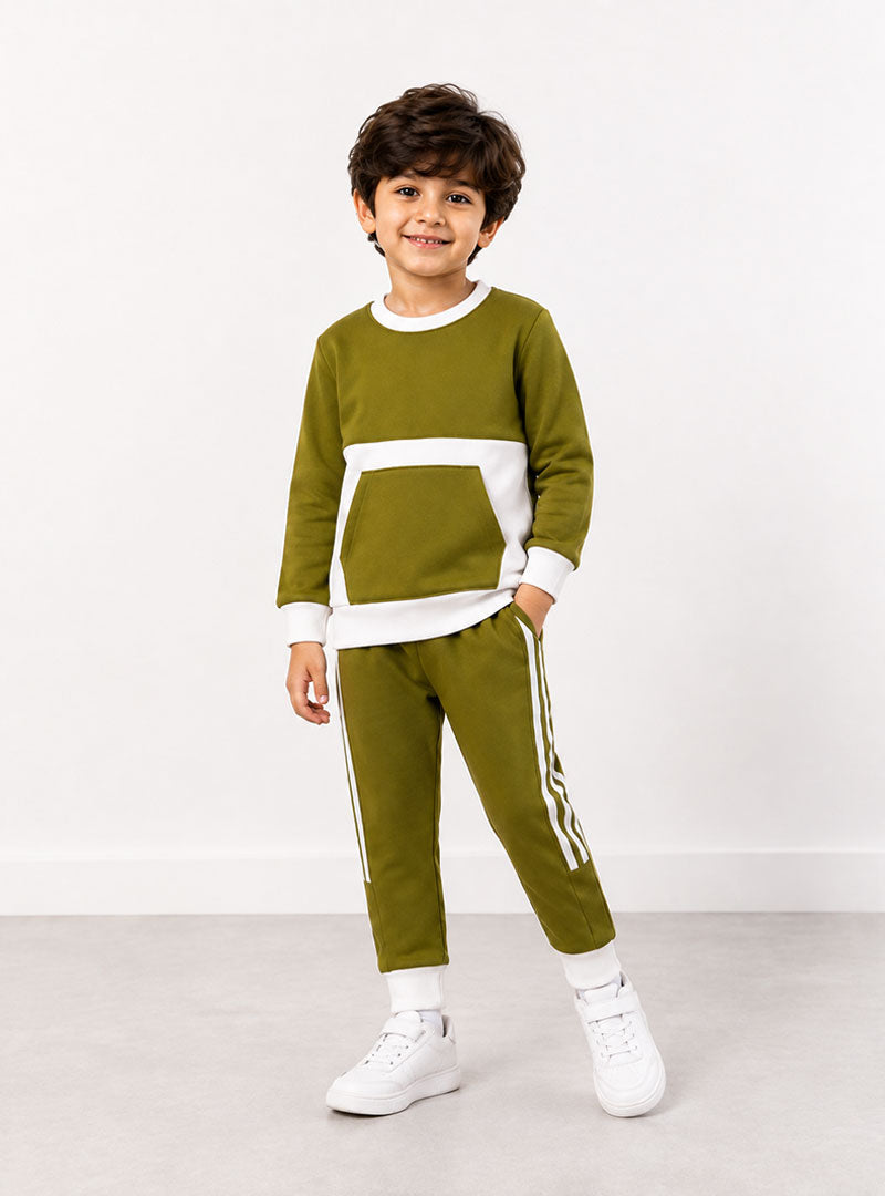 Premium Olive Green Kids 2 Piece Tracksuit Set