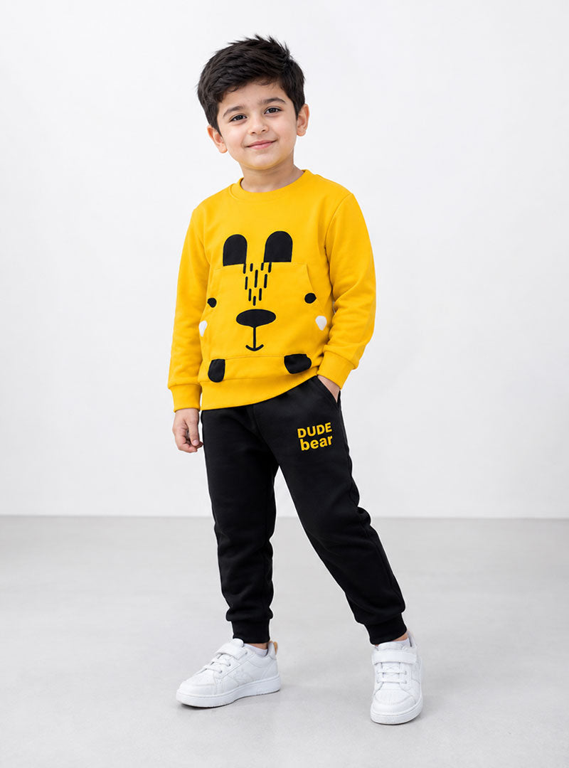 Boys Yellow Bear Print Winter Tracksuit