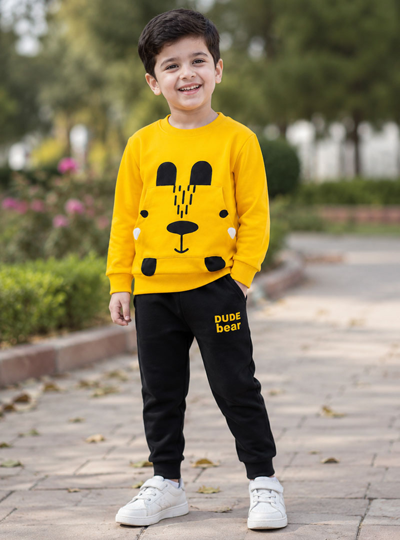 Boys Yellow Bear Print Winter Tracksuit