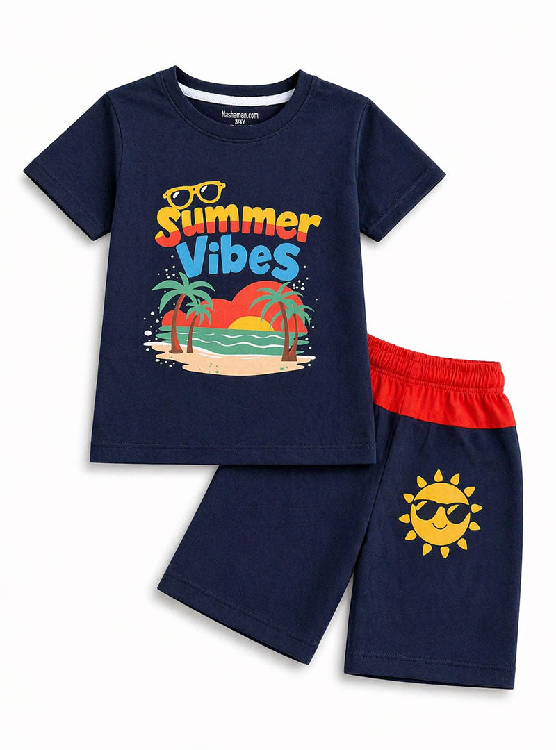 Navy Blue Summer Vibes Shorts Set