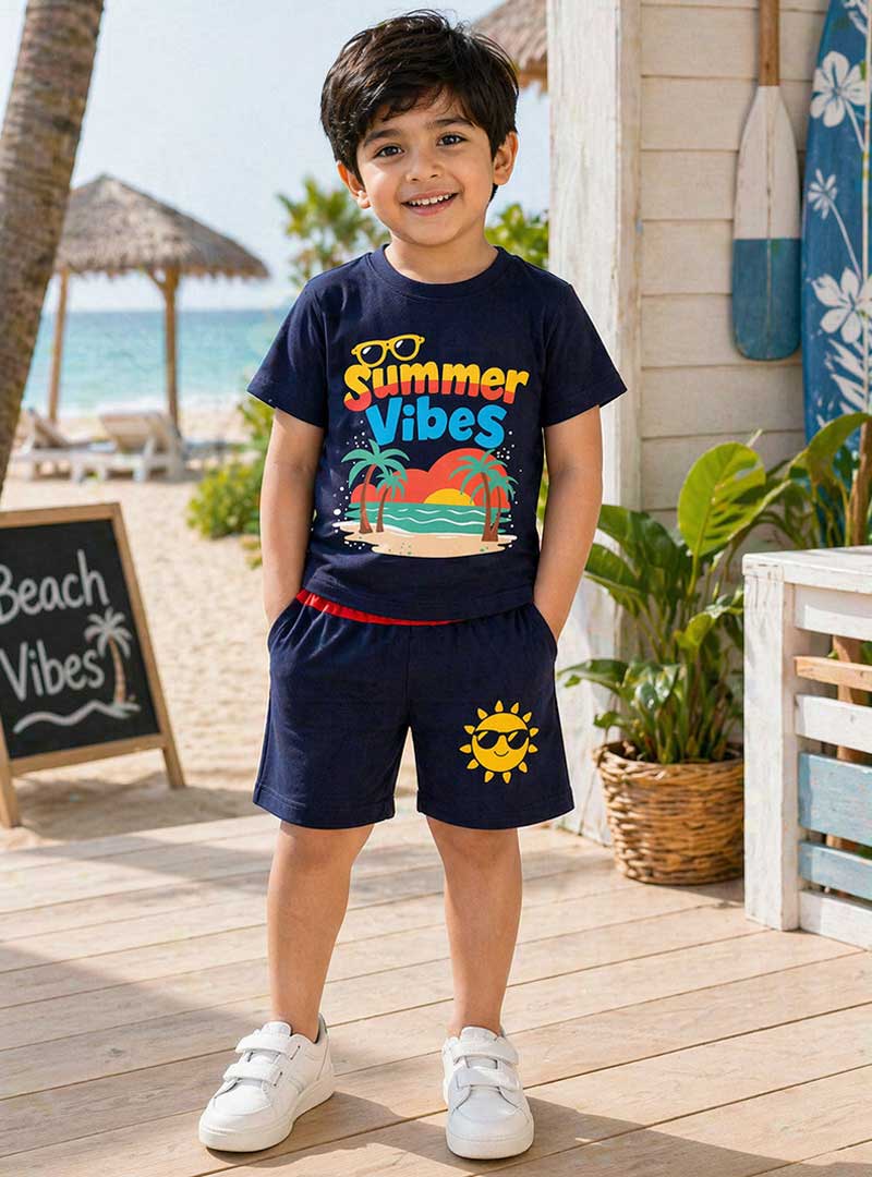 Navy Blue Summer Vibes Shorts Set