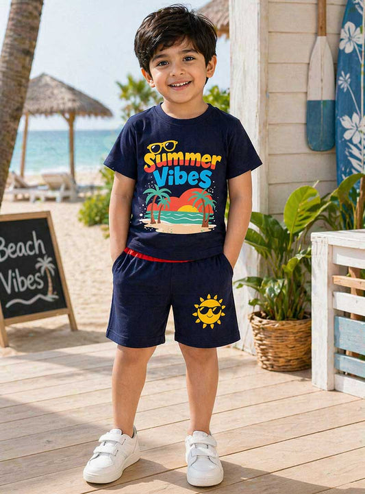 Navy Blue Summer Vibes Shorts Set