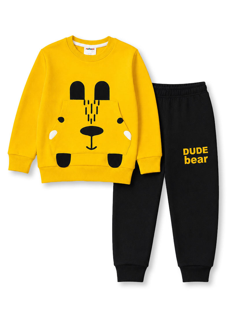 Boys Yellow Bear Print Winter Tracksuit