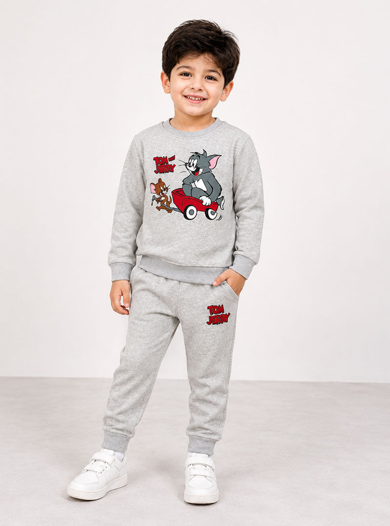 Tom and Jerry Kids Grey Printed Winter Tracksuit