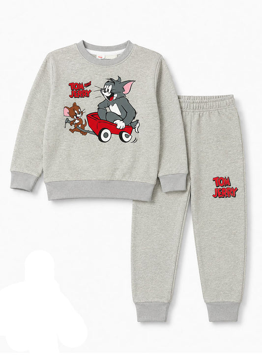 Tom and Jerry Kids Grey Printed Winter Tracksuit
