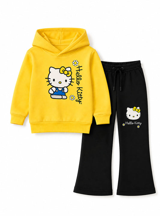 Girls Yellow Hello Kitty Hoodie & Black Trouser Set