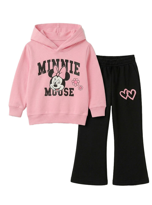 Girls Pink Minnie Mouse Hoodie & Black Trouser Set