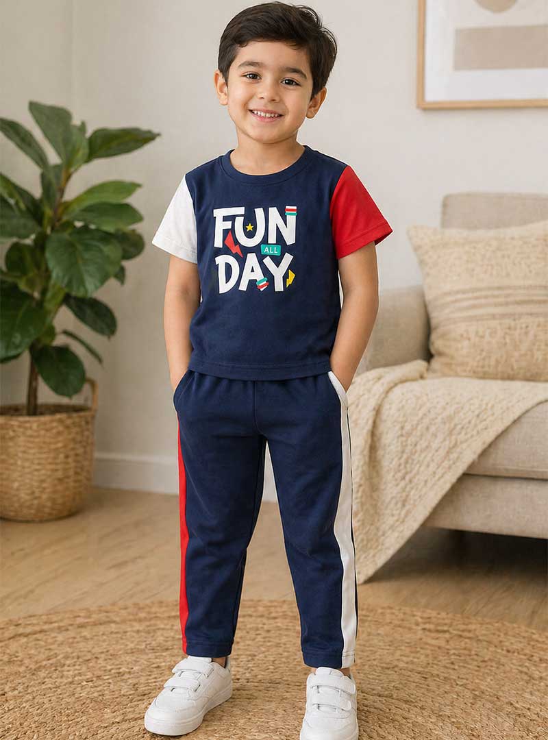 Boys Casual Navy FUN DAY Trouser Set