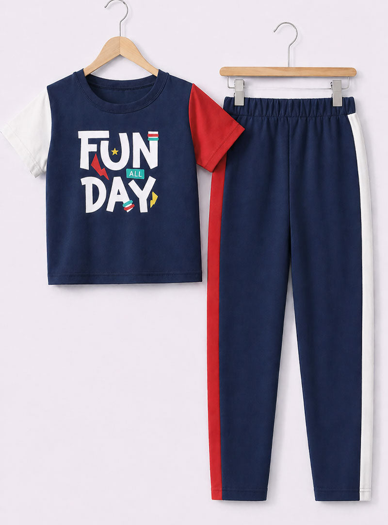Boys Casual Navy FUN DAY Trouser Set