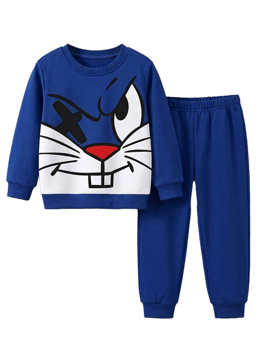 Boys Blue Cartoon Rabbit Print Winter Tracksuit Set