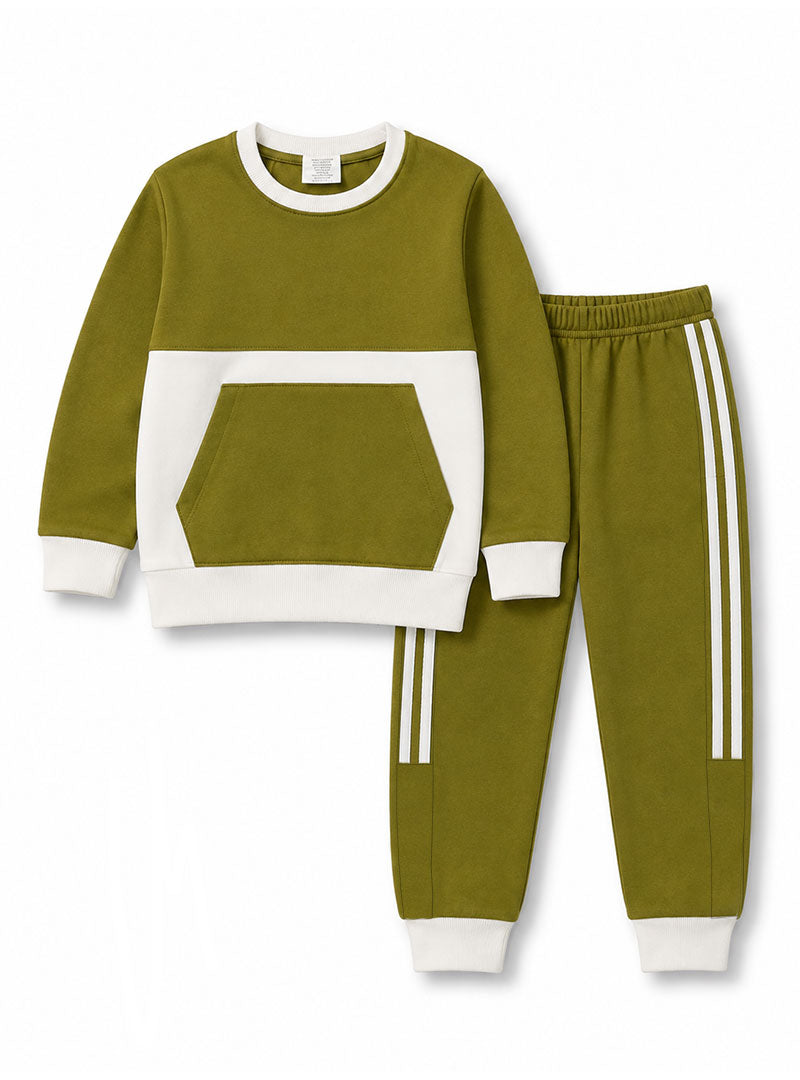 Premium Olive Green Kids 2 Piece Tracksuit Set