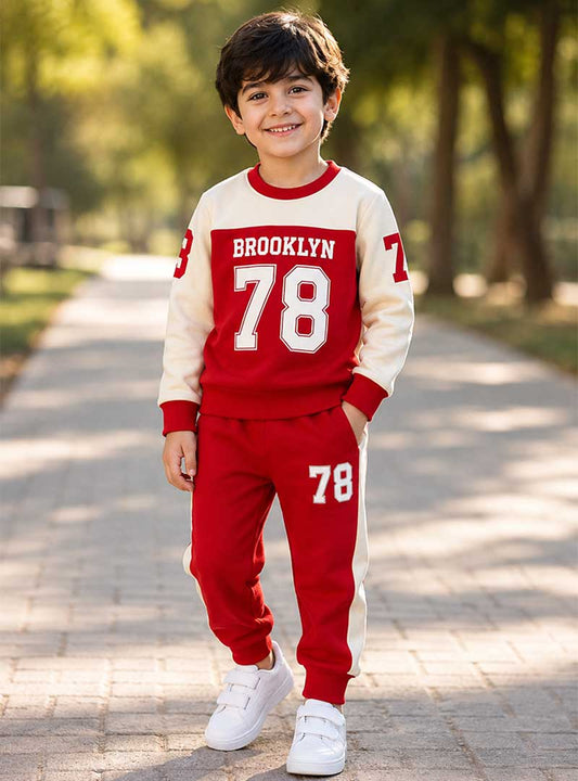Red & Cream Brooklyn 78 Kids Tracksuit Set