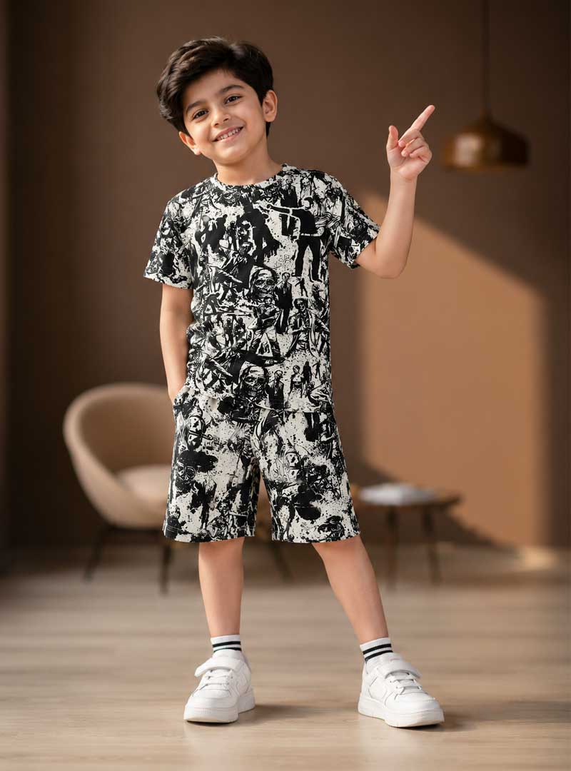 All Over Comic Print Kids Summer Outfit