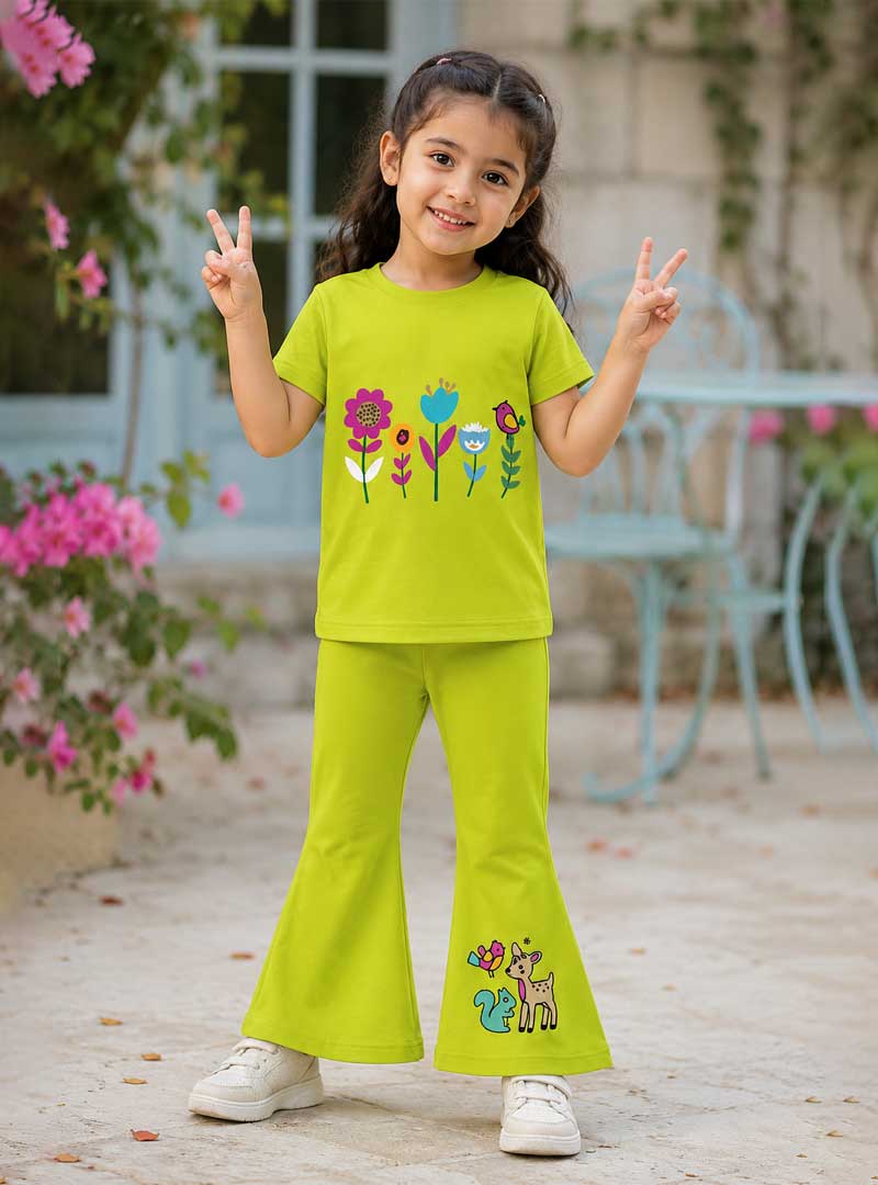 Cute Garden Theme T-Shirt & Bell Bottom Set