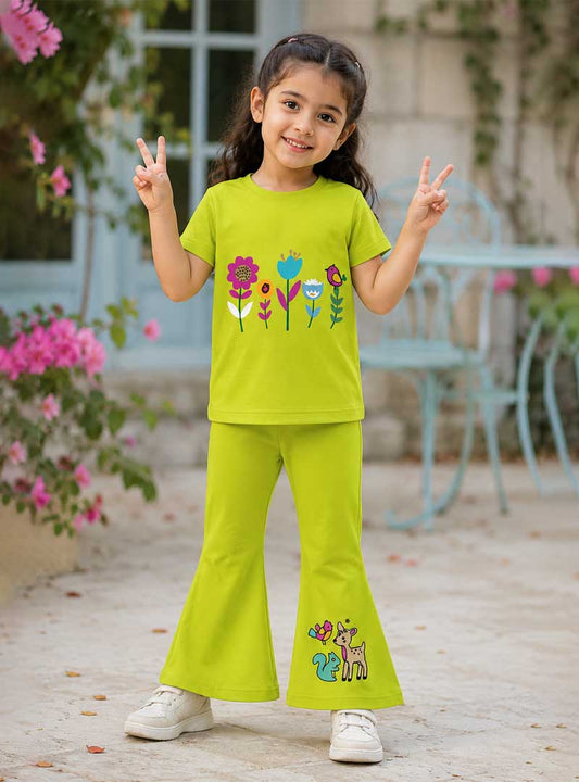 Cute Garden Theme T-Shirt & Bell Bottom Set