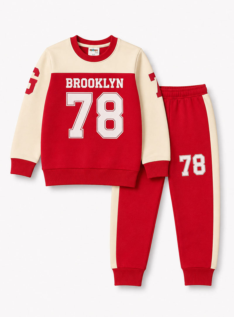 Red & Cream Brooklyn 78 Kids Tracksuit Set