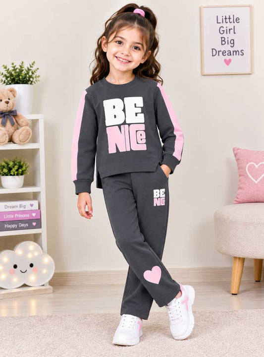 Girls Be Nice Charcoal & Trouser Tracksuit Set