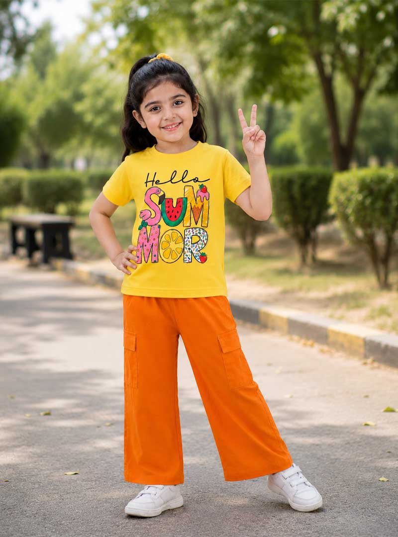 Hello Summer Girls Flared Trouser Set