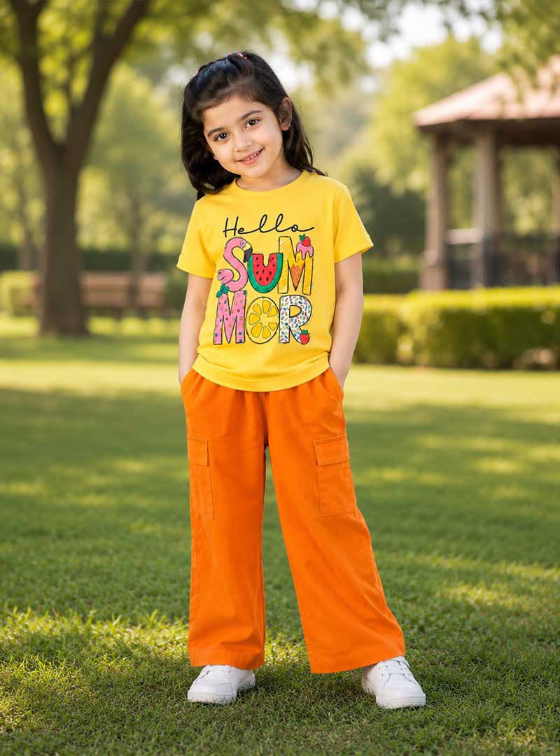 Hello Summer Girls Flared Trouser Set