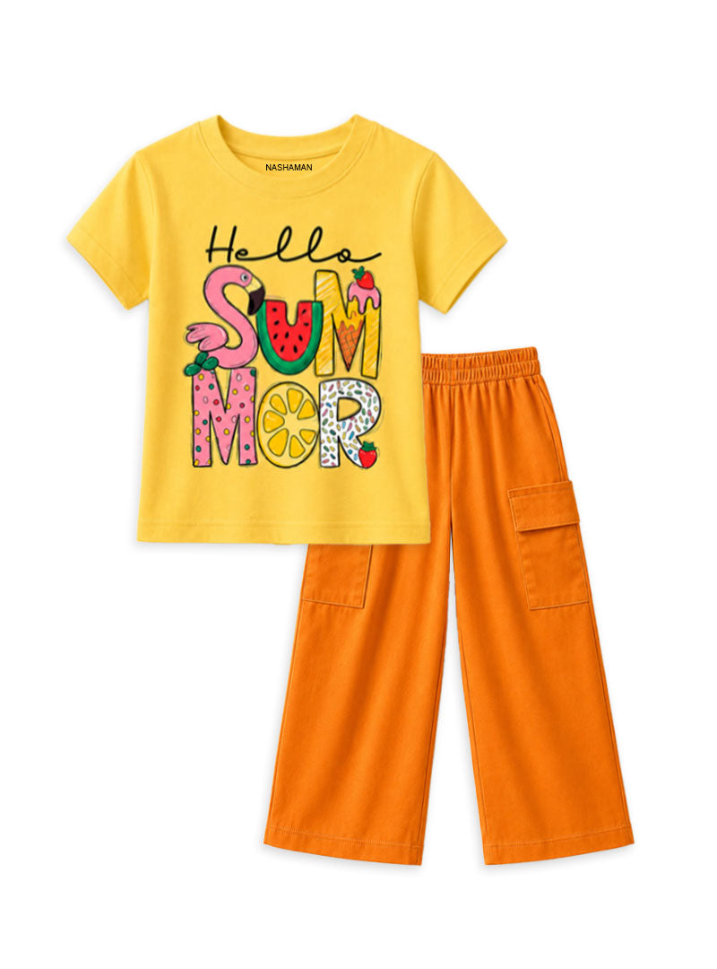 Hello Summer Girls Flared Trouser Set