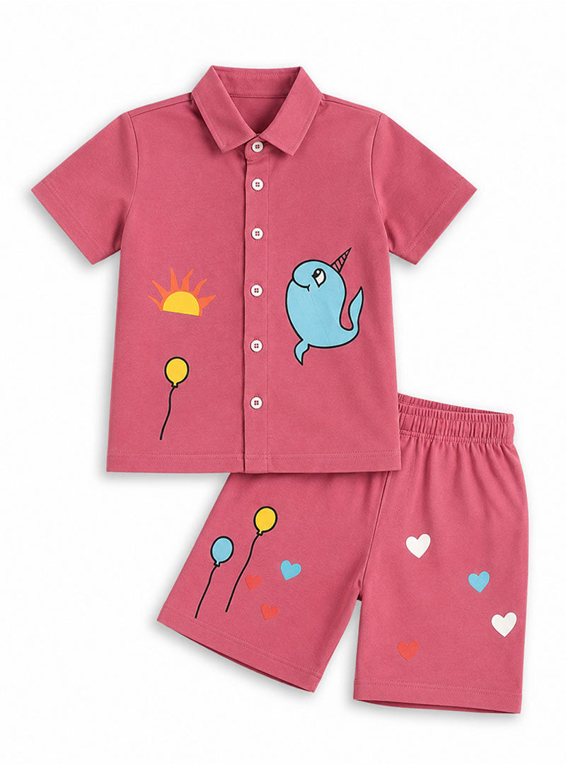 Boys Narwhal Cartoon Shorts Set