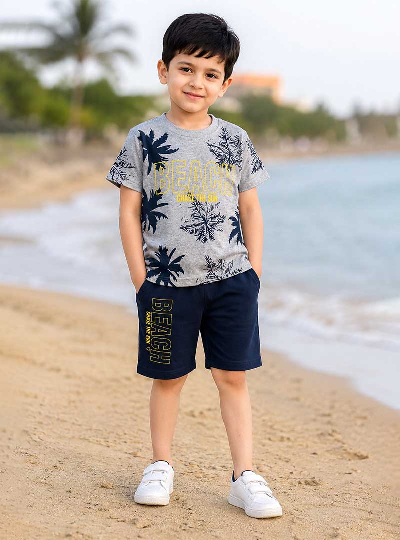 Boys Beach Print Shorts Set