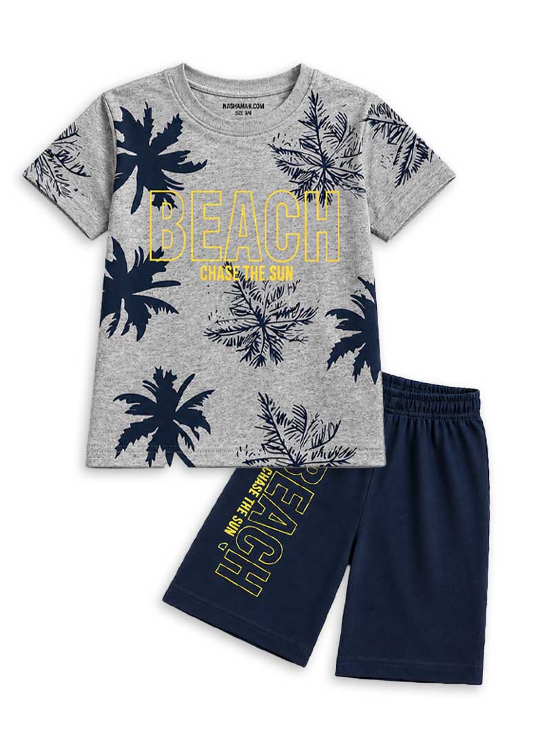 Boys Beach Print Shorts Set