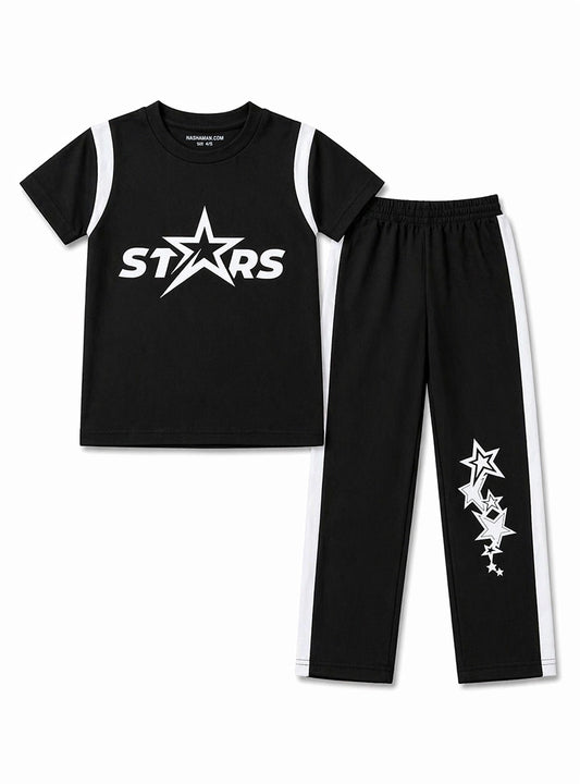 Kids Casual Star Print Tracksuit Set