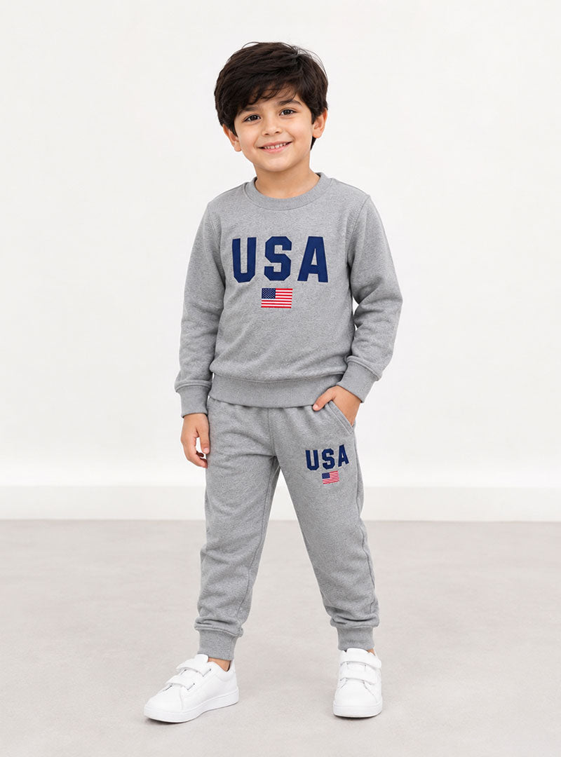 Premium Grey USA Kids 2 Piece Tracksuit