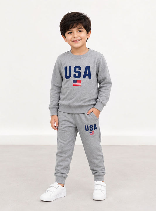 Premium Grey USA Kids 2 Piece Tracksuit