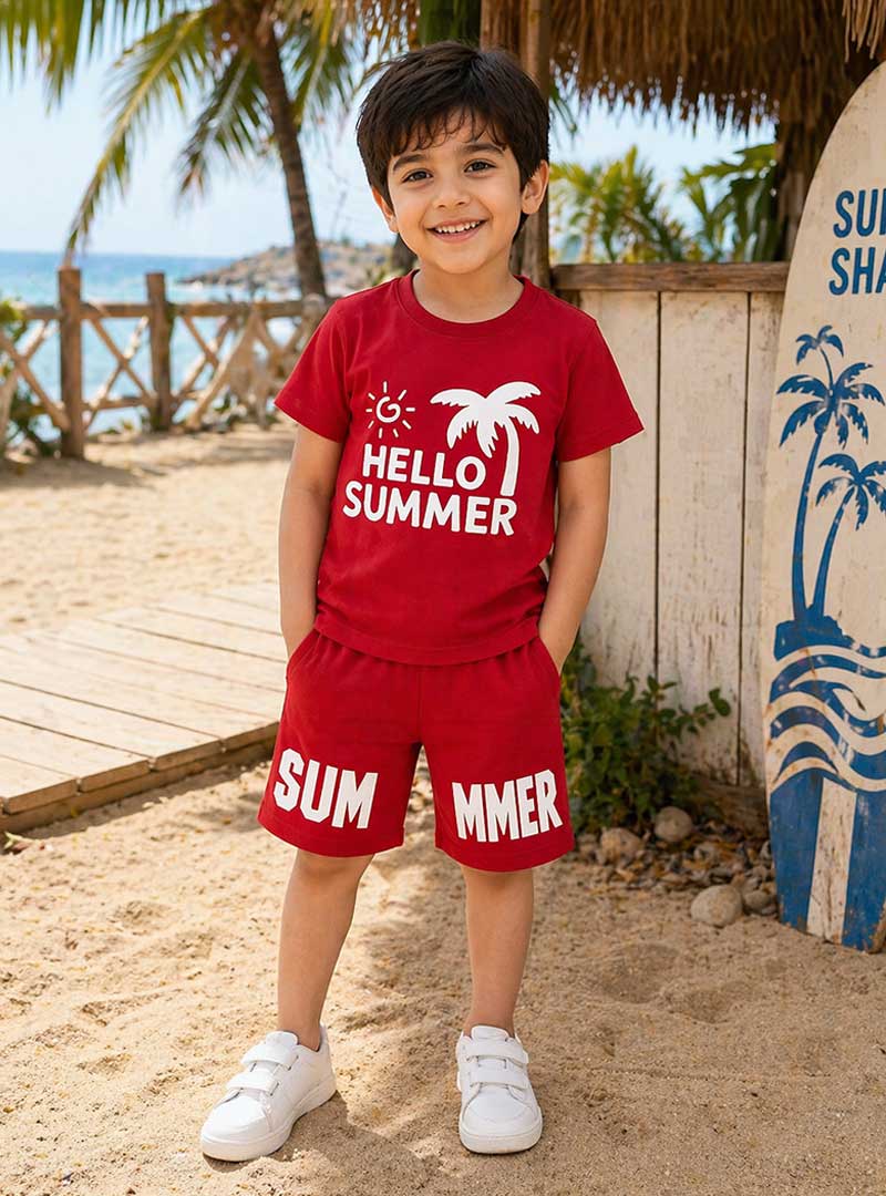 Hello Summer Shorts Set For Boys