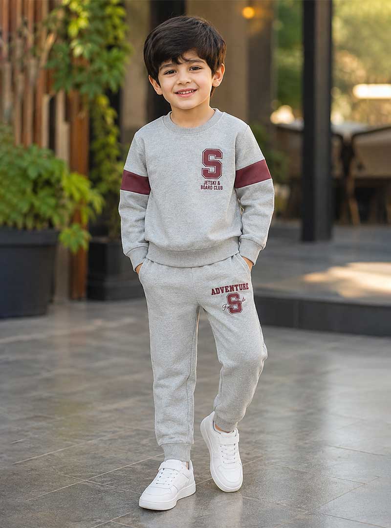 Boys Grey Adventure Printed Winter Tracksuit