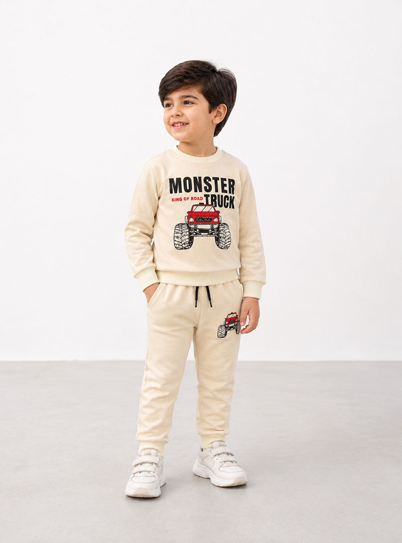 Boys Monster Truck Printed Winter Tracksuit Set