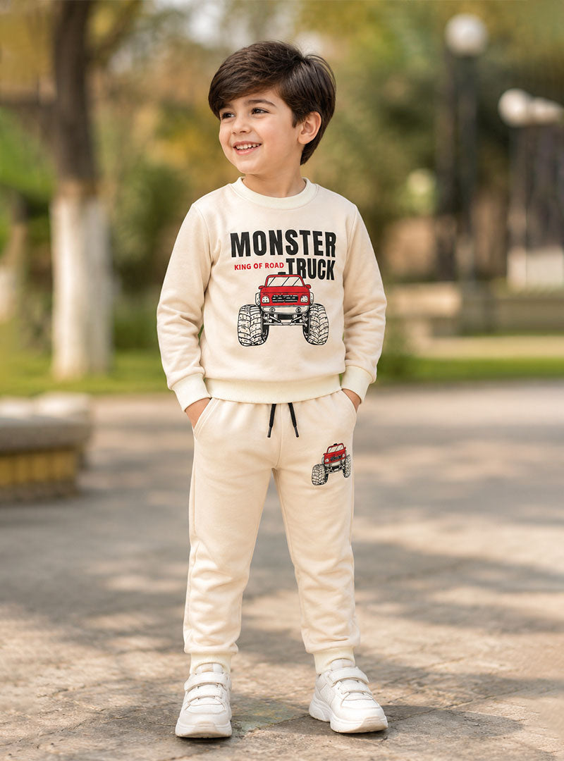 Boys Monster Truck Printed Winter Tracksuit Set
