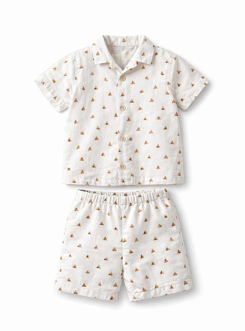Kids Triangle Print Button-Up Shirt with Matching Shorts