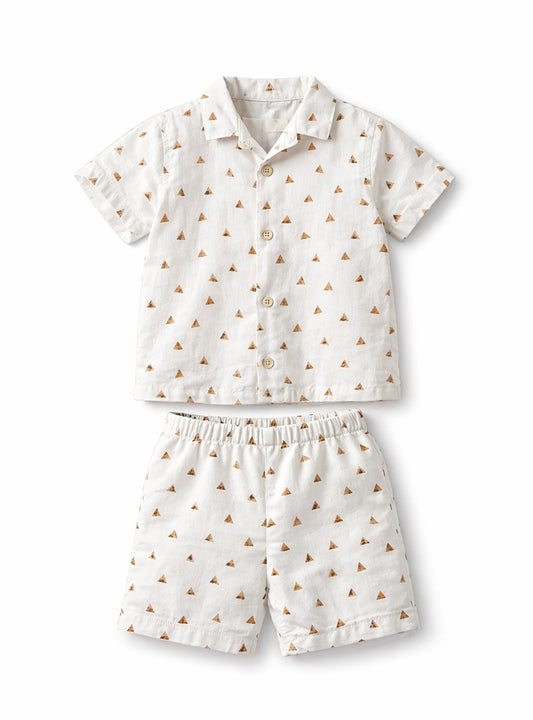 Kids Triangle Print Button-Up Shirt with Matching Shorts