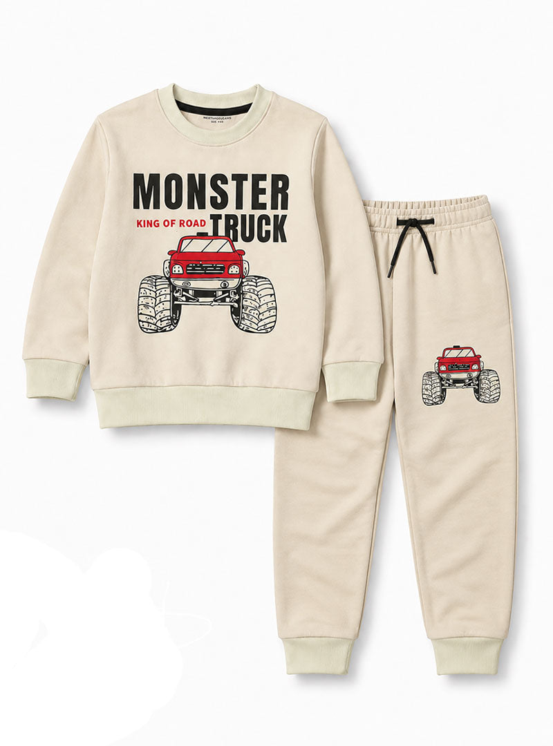 Boys Monster Truck Printed Winter Tracksuit Set