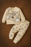 Cute Bow Cat Beige Tracksuit