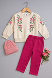 Floral Sweatshirt & Magenta Pants Set for Girls